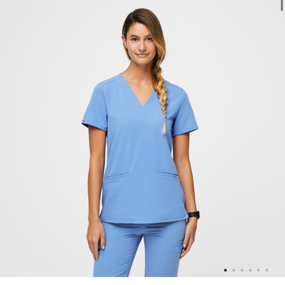 Figs Women's Blue Scrub Top - Picture 1 of 3